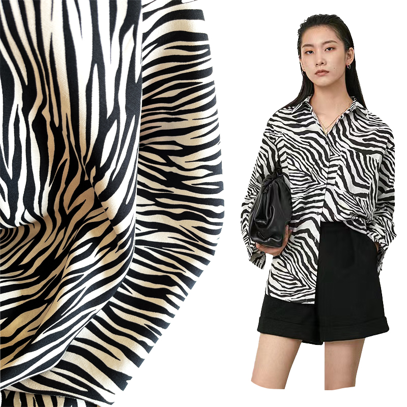 56 rayon 44 viscose satin Fabrik cetakan haiwan zebra haiwan